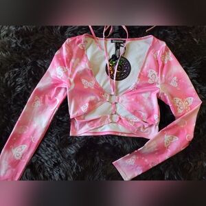 Dolls Kill Horoscopez pink butterfly crop top - small
